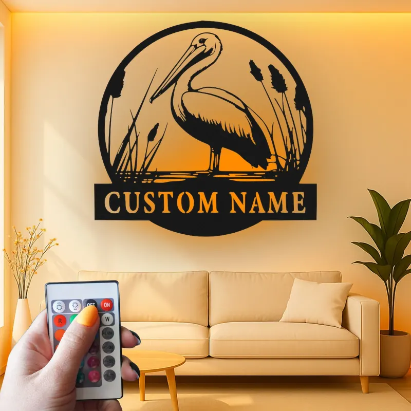 Custom Pelican LED Metal Sign | Personalized Lake House Wall Decor | Lighted Coastal Bird Art | Nature Lover Gift