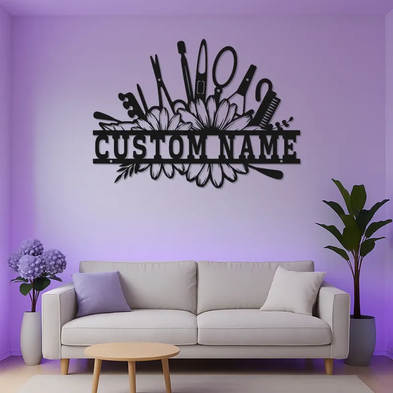 Enseigne de salon personnalisée | Décoration murale LED en métal pour coiffeur | Décor de studio beauté | Cadeau pour coiffeur