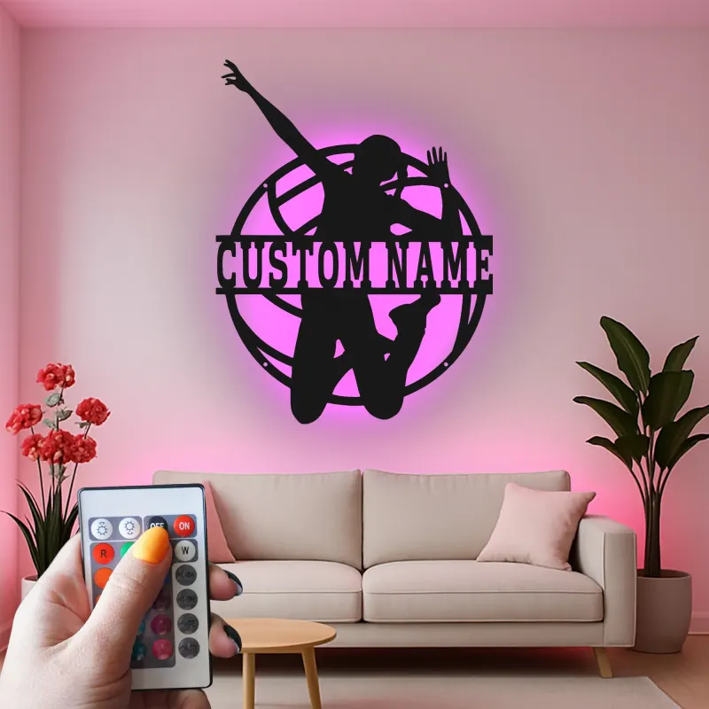 Custom Volleyball Player Led Light Metal Wall Art Personalized Sports Gift for Athletes Game Room Decor 1