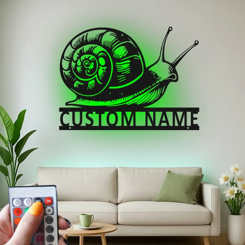 Custom Snail LED Metal Sign | Personalized Gardener Gift | Realistic Patio Wall Art | Outdoor Nature Decor
