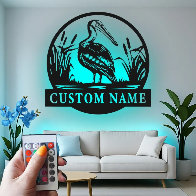 Insegna in metallo personalizzata con airone e luce LED, regalo per amanti della natura, decorazione per camera da letto o soggiorno