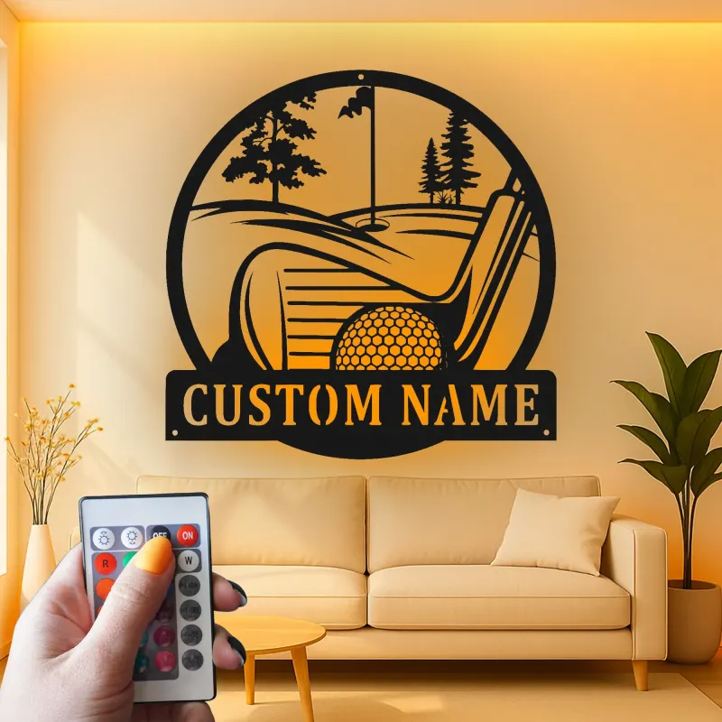 Panneau LED de golf personnalisé en métal | Décoration murale avec prénom de golfeur | Déco de cave à homme et bar à domicile | Cadeau unique pour lui