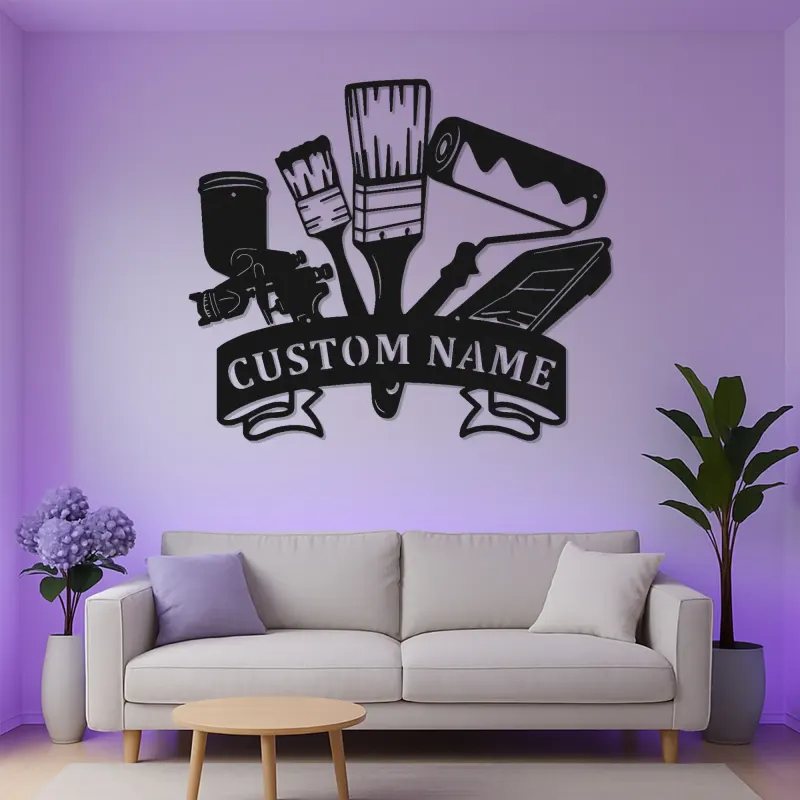 Personalized Painter Tools Sign | LED Metal Wall Art for Paint Shop | Custom Name Decor for Painting Contractor Gift