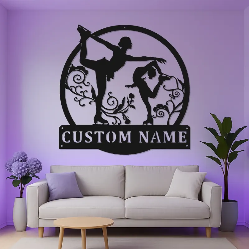Insegna LED personalizzata per pattinaggio artistico | Arte da parete in metallo per pattinatrice | Regalo per skater e decorazione camera teen