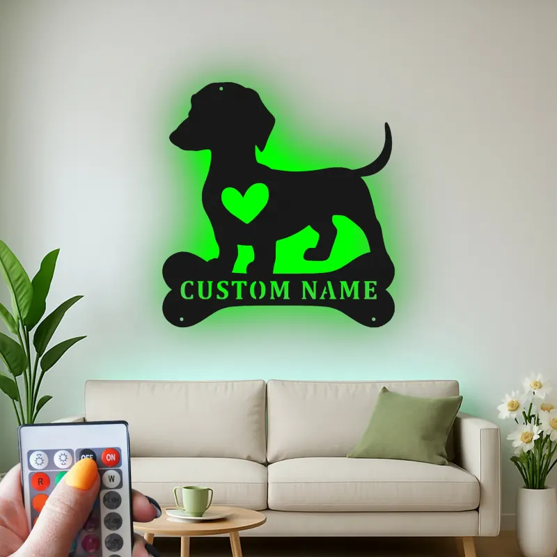 Décoration murale en métal LED personnalisée pour les amoureux des chiens - cadeau pour les propriétaires de teckels pour le salon