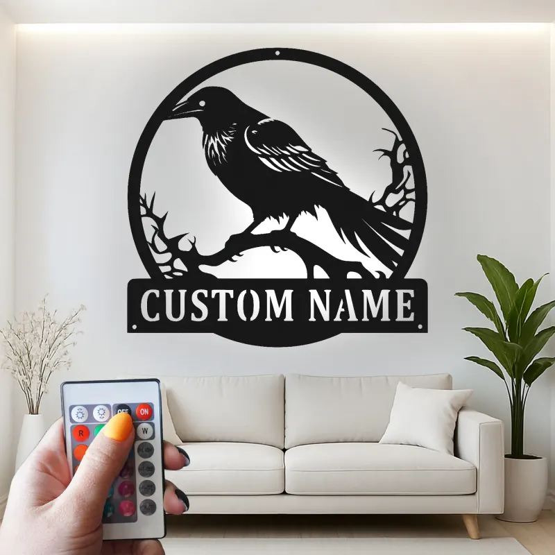 Raben Silhouette LED Schild | Individuelle Metall Wandkunst | Personalisierte Gothic Krähen Dekor für Zuhause, Garten & Halloween Geschenk
