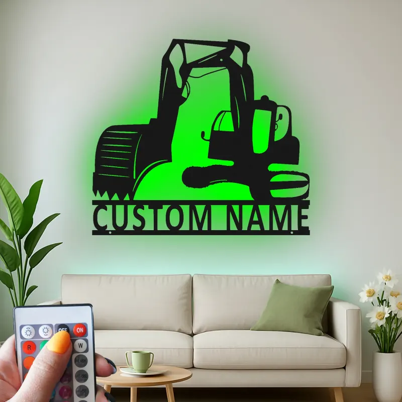 Custom Excavator Led Light Metal Wall Art Personalized Gift for Construction Enthusiasts Office or Garage Decor 1