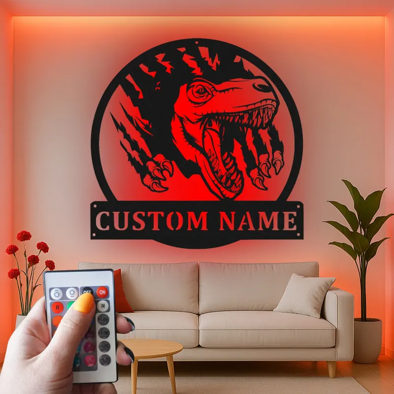 Décoration murale en métal personnalisée avec lumière LED en forme de dinosaure pour la chambre ou la salle de jeux des enfants 1