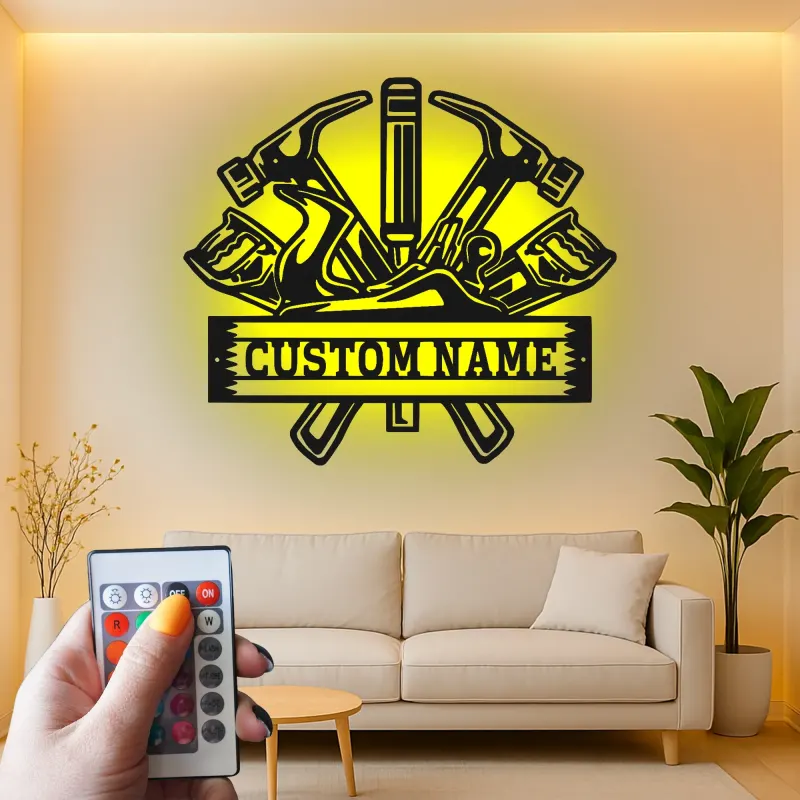 Custom Carpenter Tools Led Light Metal Wall Art Personalized Gift for Woodworkers Workshop Decor 3