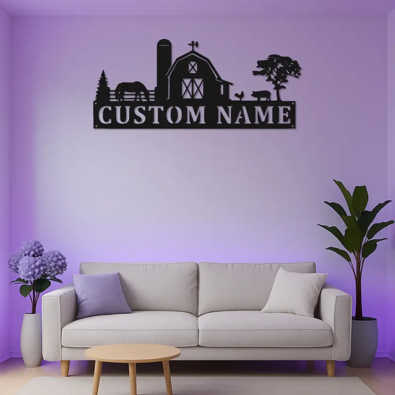 Personalized Farmhouse Sign with LED | Custom Metal Barn Art for Family Name | Rustic Country Home Decor & Farmer Gift