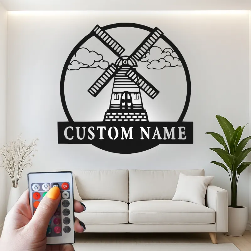 Custom Windmill Led Light Metal Wall Art Personalized Farmhouse Gift Rustic Home Decor for Living Room