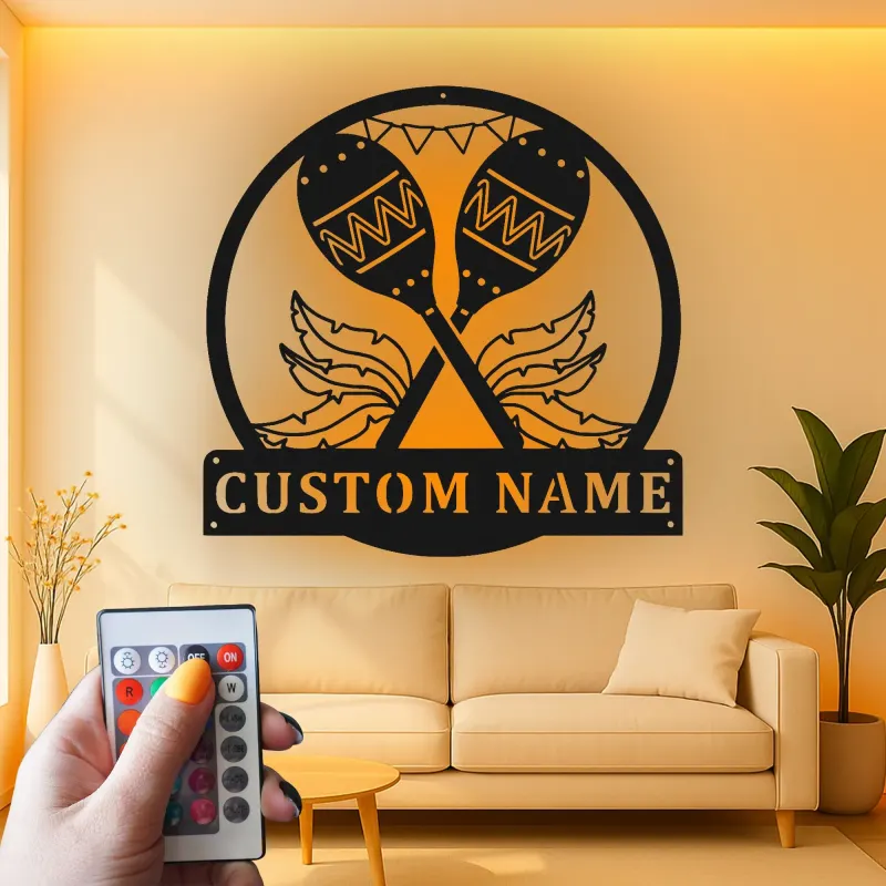Insegna LED personalizzata con maracas | Insegna da parete in metallo personalizzata | Arredo tropicale per bar e regalo per musicista