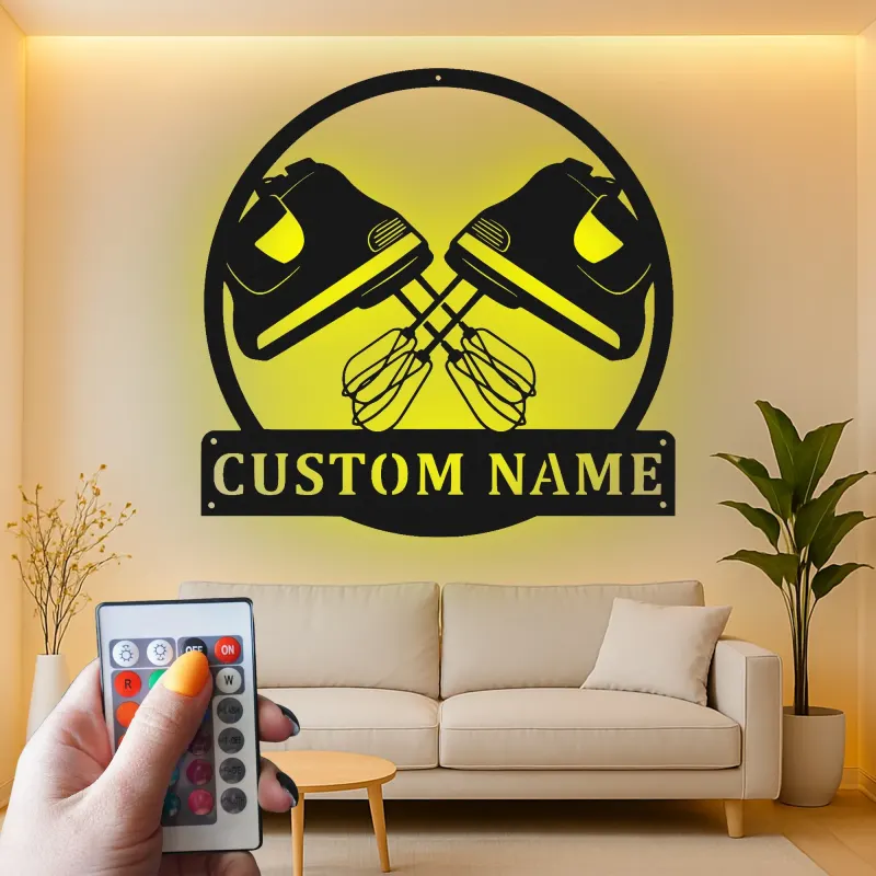 Cartel de metal LED personalizado de mezcladora, regalo de cocina personalizado para panaderos, decoración de panadería