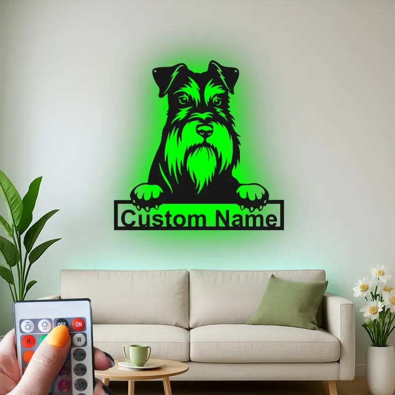 Insegna Personalizzata per Schnauzer | Arte in Metallo LED | Decorazione per Ritratto di Animali | Regalo per Amanti dei Cani