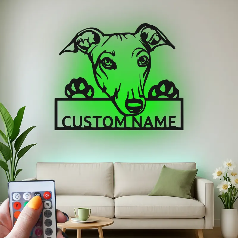 Cartel de metal LED personalizado de Galgo, regalo para amantes de los perros, decoración para el salón 1