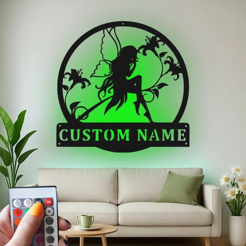 Personalisierte Feen-Silhouette-LED-Metall-Wandkunst – zauberhaftes Geschenk für Sie, für Schlafzimmer oder Gartendeko