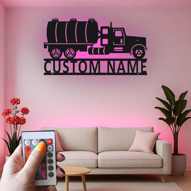 Personalized Semi Tanker Truck Sign | LED Metal Wall Art | Industrial Garage Decor for Him | Custom Trucker Gift