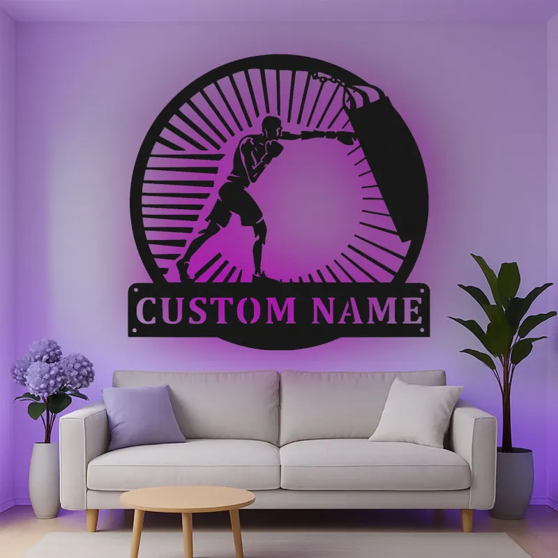 Custom Boxer Led Light Metal Wall Art Personalized Gift for Boxing Enthusiasts Gym or Man Cave Decor