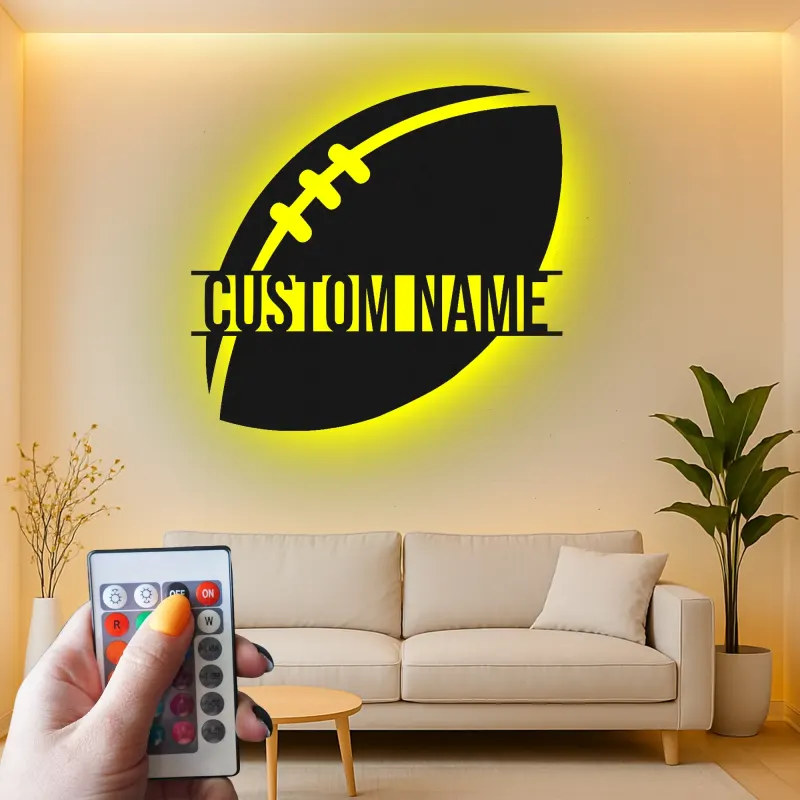 Custom Football LED Sign | Personalized Metal Wall Art | Game Room Decor & Sports Fan Gift | Teen Bedroom Light