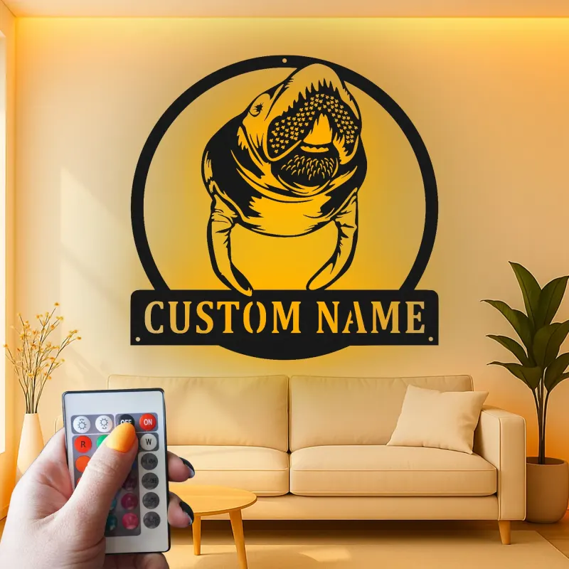 Manatee LED Metal Wall Art | Personalized Sea Cow Name Sign | Custom Nautical Decor for Beach House & Ocean Lovers