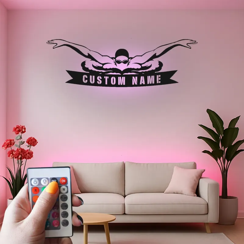 Décoration murale en métal LED personnalisée pour nageurs - Cadeau pour nageurs