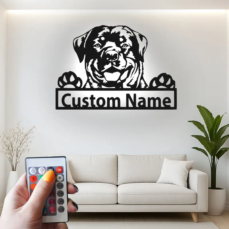 Décoration murale en métal personnalisée avec lumière LED de Rottweiler