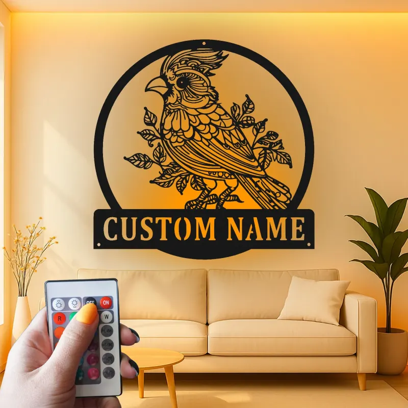 Personalisierte Vogel LED Licht Metall-Wandkunst – Geschenk für Naturfreunde, Schlafzimmer oder Wohnzimmer Dekor