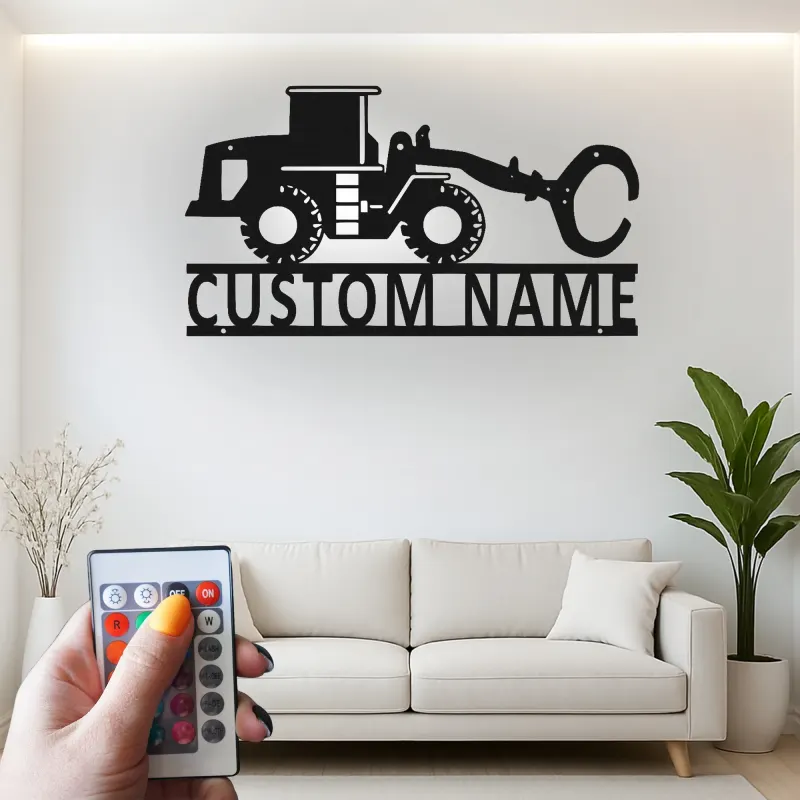 Décoration murale en métal LED personnalisée pour excavateur - Cadeau pour passionnés de construction, décoration de garage ou de bureau