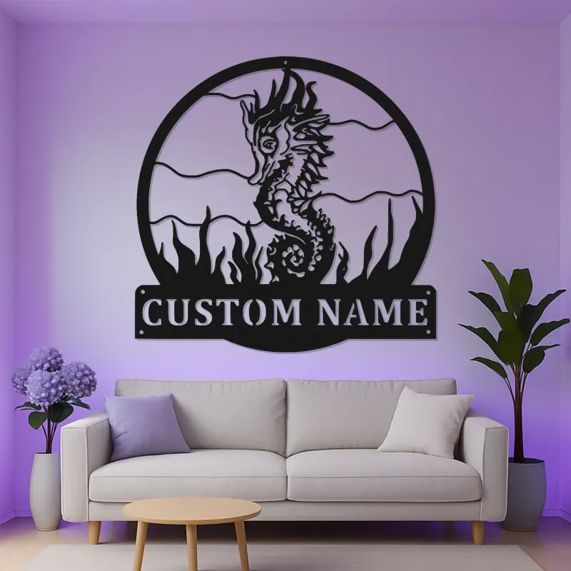 Panneau LED Personnalisé Hippocampe | Décoration Murale en Métal Nautique Personnalisée | Décor pour Maison Côtière & Maison de Plage