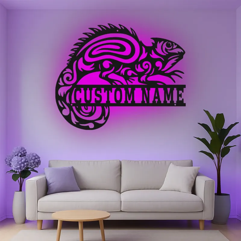 Décoration murale en métal personnalisée avec lézard et rétroéclairage pour les amoureux des reptiles