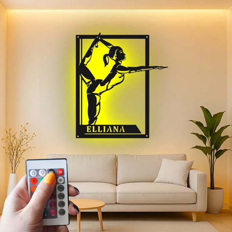 Gymnastics LED Metal Sign | Custom Name Wall Art for Girls Room | Personalized Gymnast Gift Light