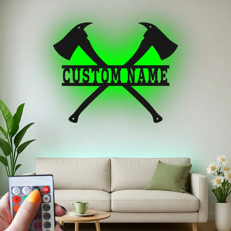 Custom Firefighter Axes LED Sign | Personalized Metal Name Art | Fire Station & Man Cave Decor | Fireman Gift