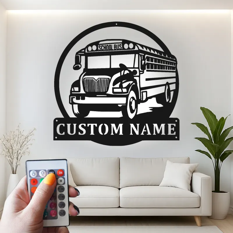 Insegna LED in metallo personalizzata scuolabus | Regalo personalizzato per autista di scuolabus | Decorazione per insegnanti | Insegna luminosa con nome