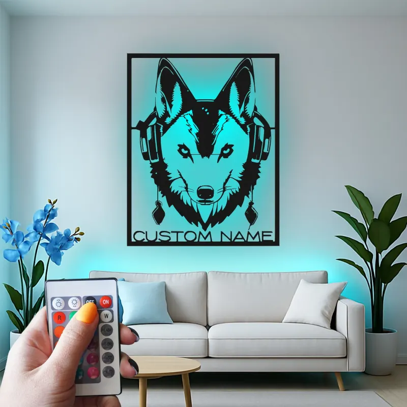 Custom German Shepherd with Headphones Led Light Metal Wall Art Personalized Gift for Dog Lovers Music Room Decor