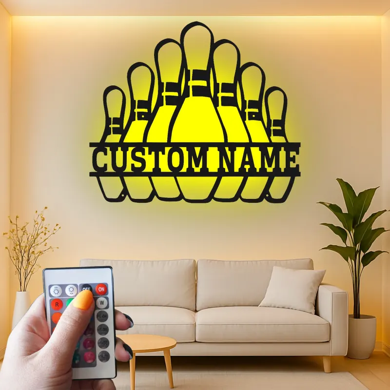 Cartel de metal LED personalizado para pines de boliche, regalo para bolichistas, decoración de sala de juegos