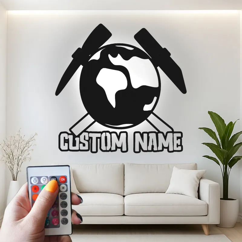 Custom Geology LED Metal Wall Art | Personalized Geologist Gift Sign | Earth & Rock Hammer Decor for Study Room & Office