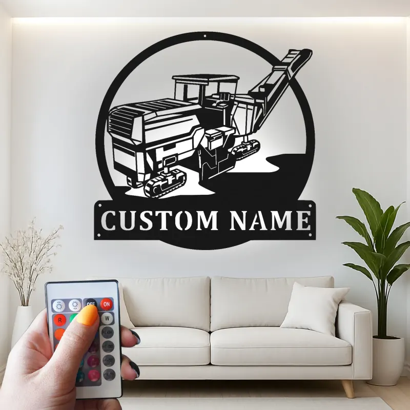 Décoration murale en métal LED personnalisée pour excavateur - Cadeau pour passionnés de construction, décoration de garage ou de bureau