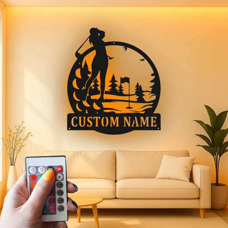 Custom Golfer LED Metal Sign | Personalized Golf Wall Art | Unique Gift for Golf Lover & Home Decor