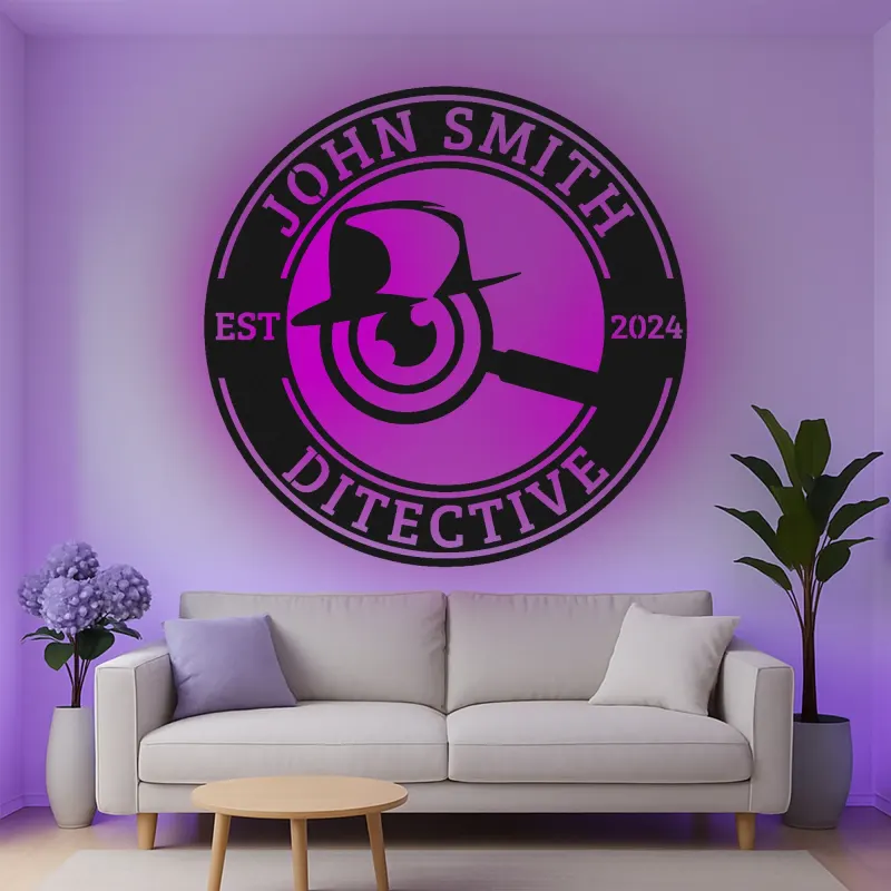 Cartel de metal LED de placa de detective, regalo único para amantes del misterio, decoración de oficina o estudio