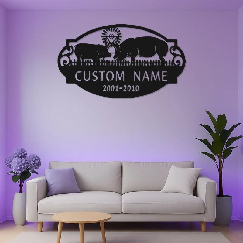 Custom Pig Family LED Sign | Personalized Metal Wall Art | Rustic Farmhouse Decor for Barn & Home | Farmer Gift