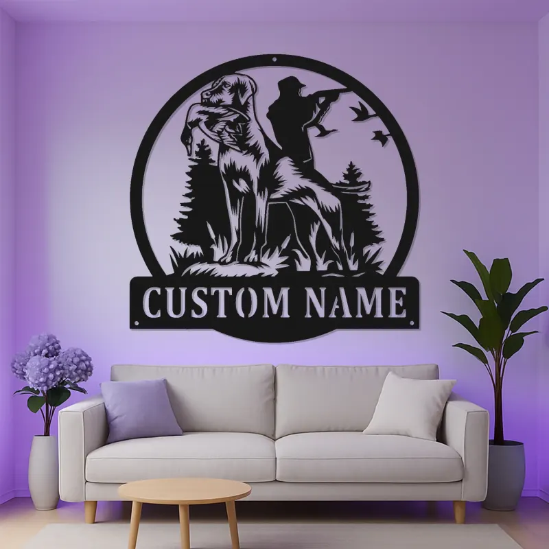 Insegna in metallo personalizzata per cani da caccia | Arte da parete LED Labrador Retriever | Regalo personalizzato per cacciatori per decorare la baita