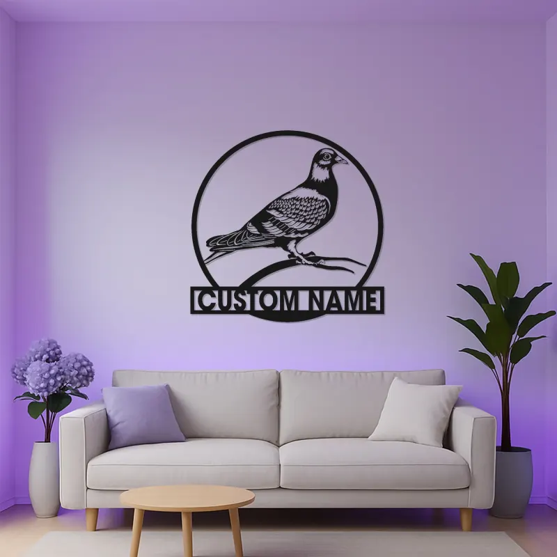 Custom Pigeon LED Sign | Metal Bird Wall Art | Personalized Garden & Patio Decor | Gift for Bird Lovers