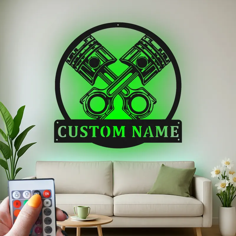 Décoration murale en métal LED personnalisée pour moteur à piston, cadeau de garage pour passionnés de voitures, décoration de man cave