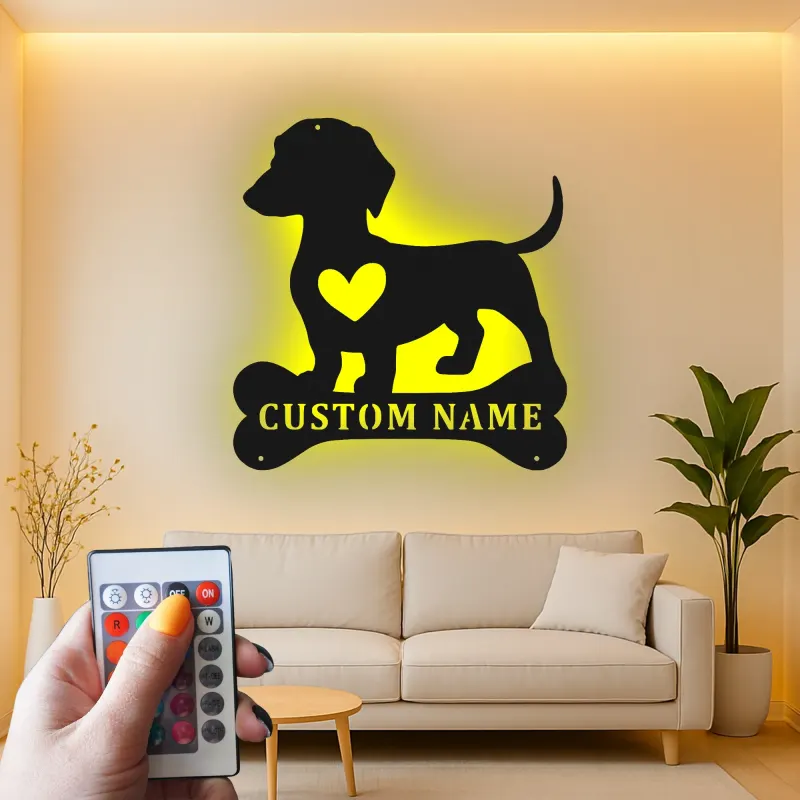 Décoration murale en métal LED personnalisée pour les amoureux des chiens - cadeau pour les propriétaires de teckels pour le salon