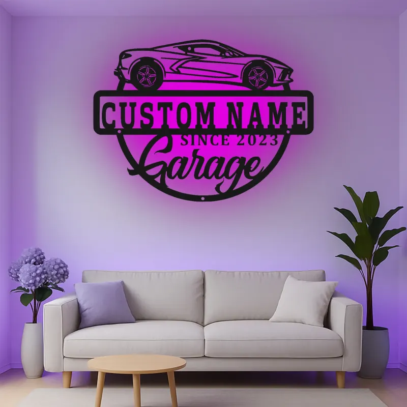 Cartel de metal LED de coche deportivo personalizado, regalo para entusiastas de coches, decoración de garaje