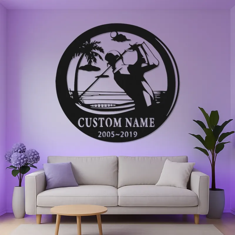 Panneau métallique personnalisé pour golfeur | Décoration murale LED pour bureau et maison | Cadeau personnalisé pour amateur de golf | Déco de man cave