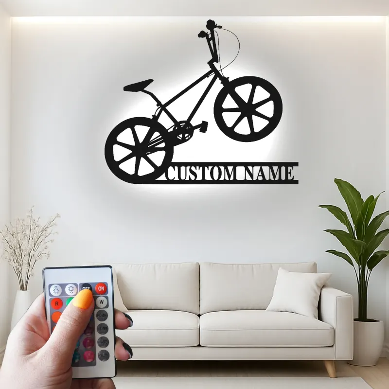 Custom BMX Bike Led Light Metal Wall Art Personalized Gift for Cyclists Garage or Bedroom Decor