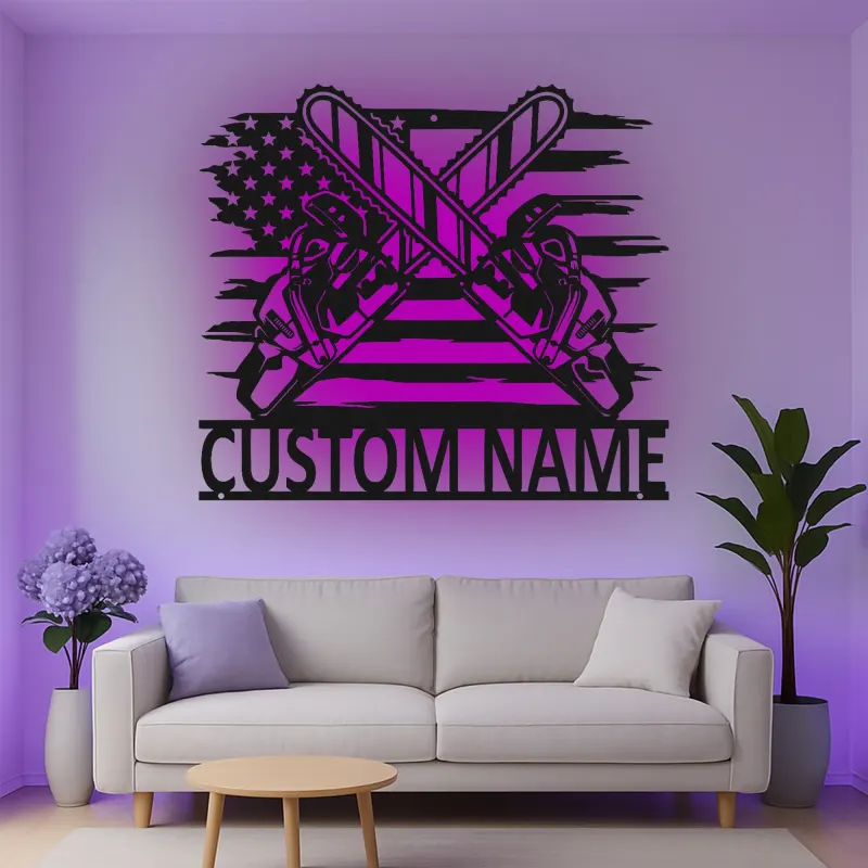 Décoration murale en métal personnalisée scie à chaîne drapeau américain