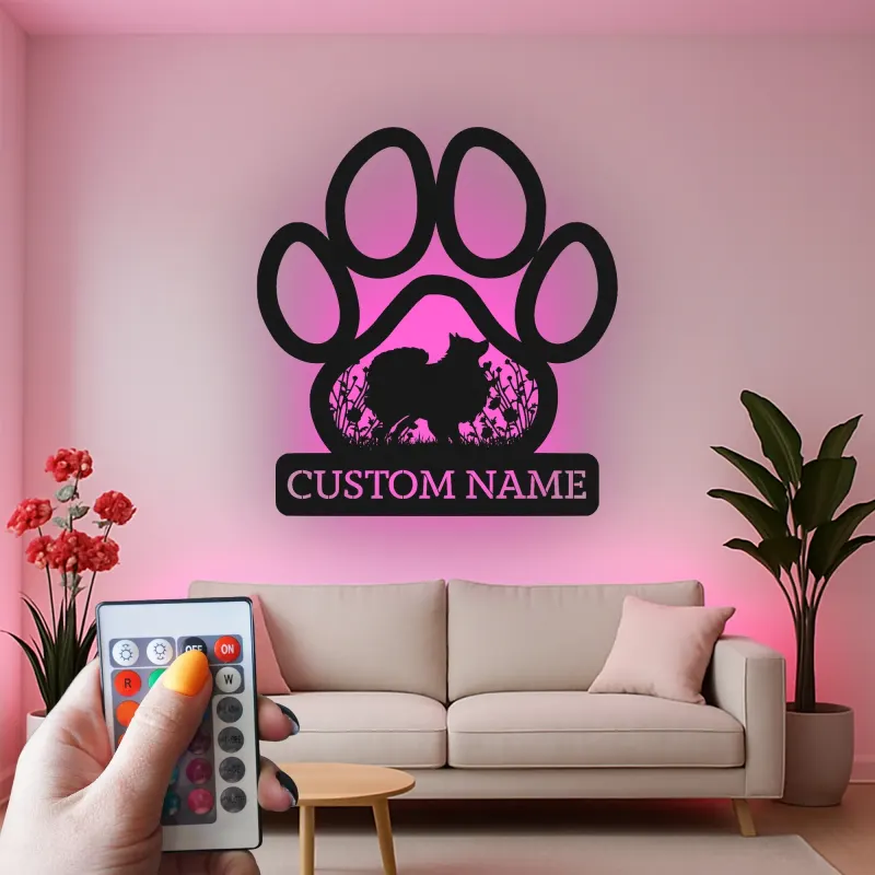 Custom Dog Paw Led Light Metal Wall Art Personalized Pet Lover Gift Living Room Decor for Dog Owners