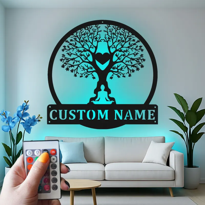 Décoration murale en métal personnalisée avec lumière LED - Arbre de vie pour la méditation